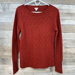 J Crew Womens Orange Viscose Wool Blend Crewneck‎ Cable Knit Sweater Size Small